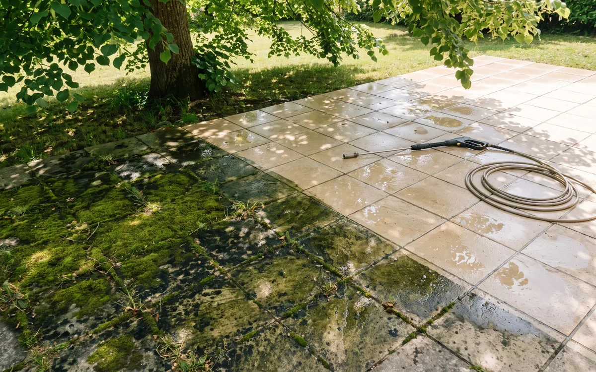 Une terrasse dallée qui verdit